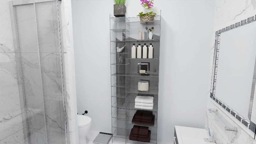modern double sink master bathrrom with shower cabin for the Jade model in Pompano Pointe Residential
